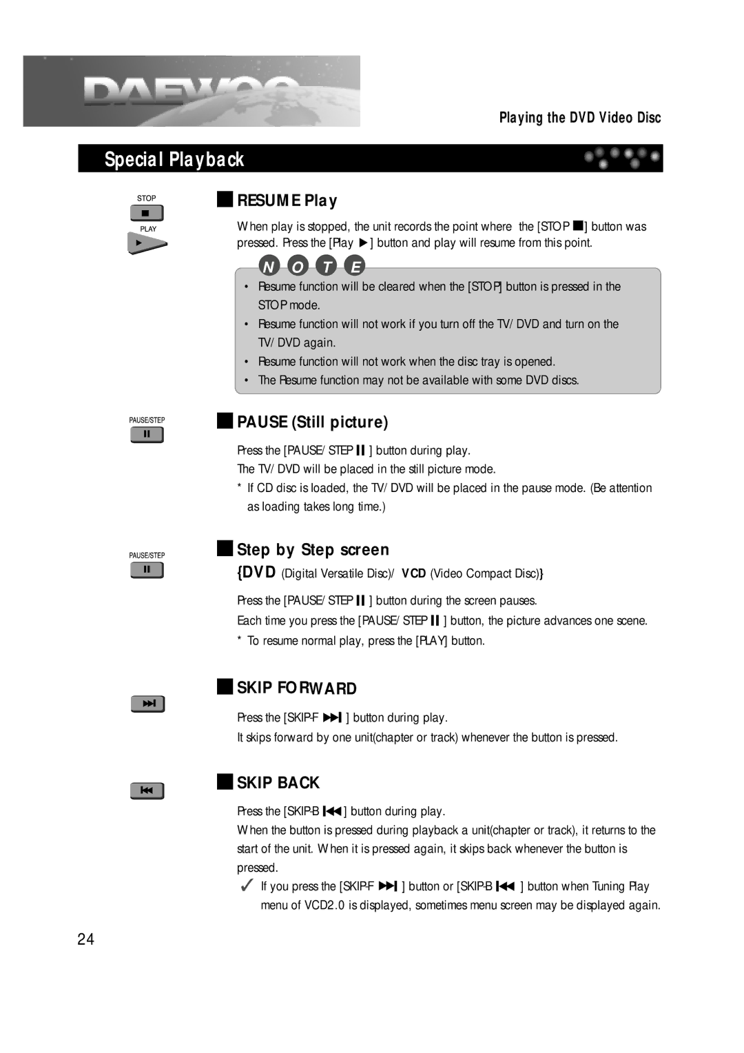 Daewoo DDT-14H9 S Special Playback, Press the SKIP-B button during play, Pressed If you press the SKIP-F Button or SKIP-B 