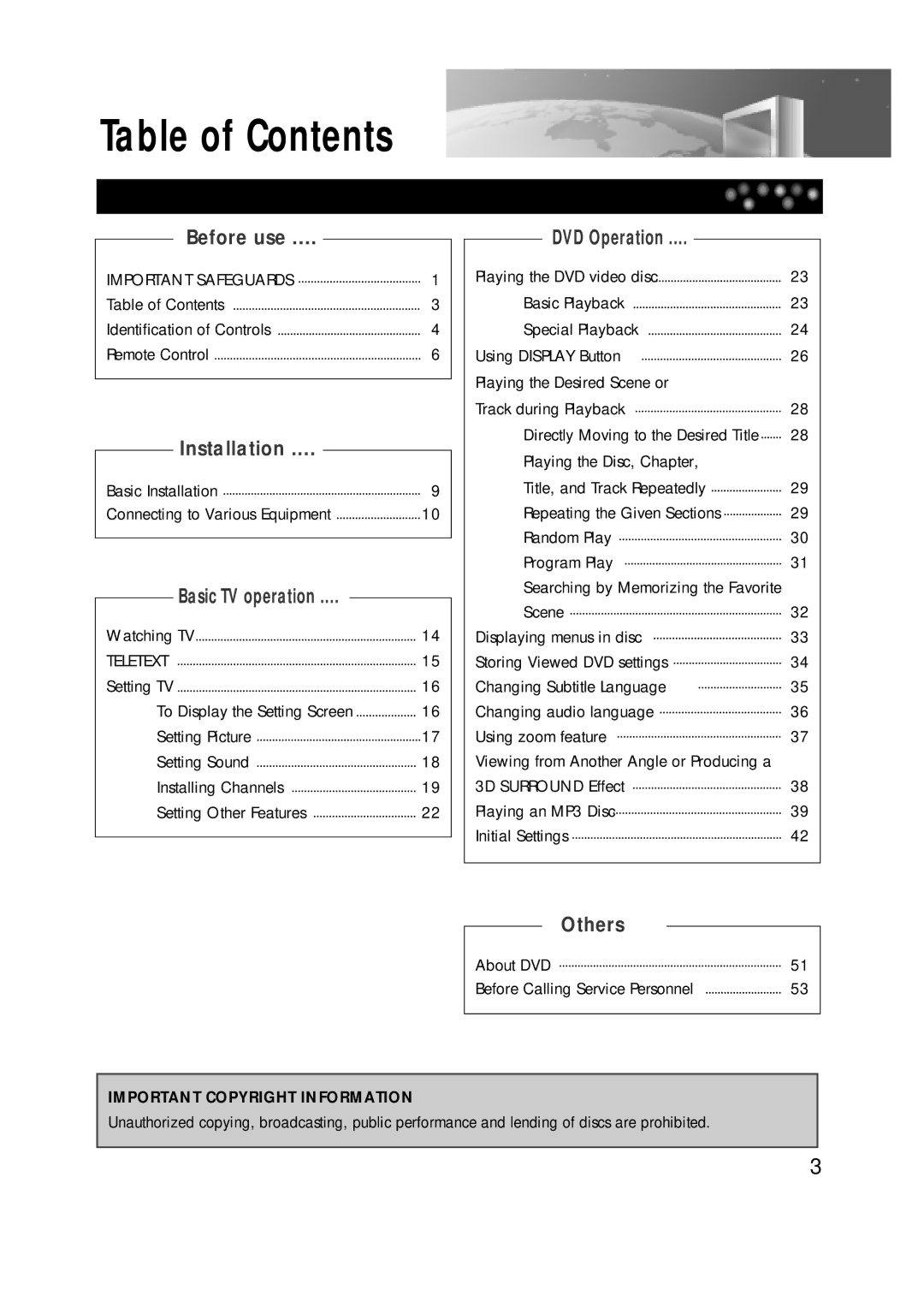 Daewoo DDT-14H9 S owner manual Table of Contents 