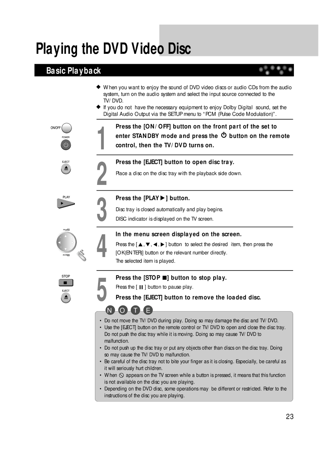 Daewoo DDT-21H9 S owner manual Playing the DVD Video Disc, Basic Playback 