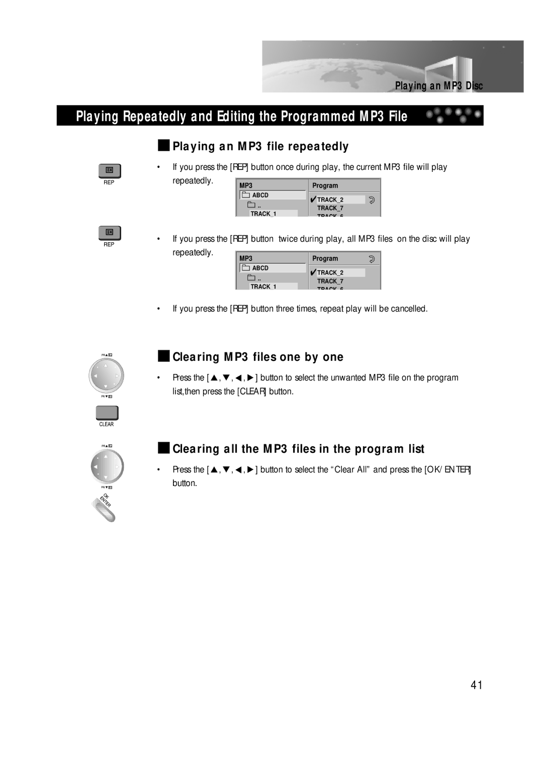 Daewoo DDT-21H9 S owner manual Playing Repeatedly and Editing the Programmed MP3 File 