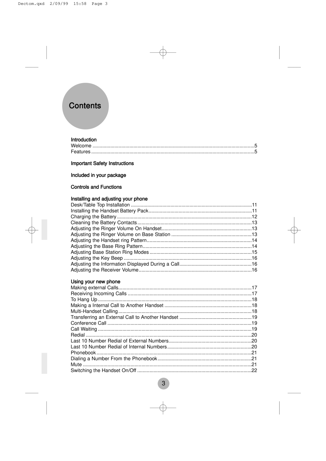 Daewoo DECT 1900 manual Contents 