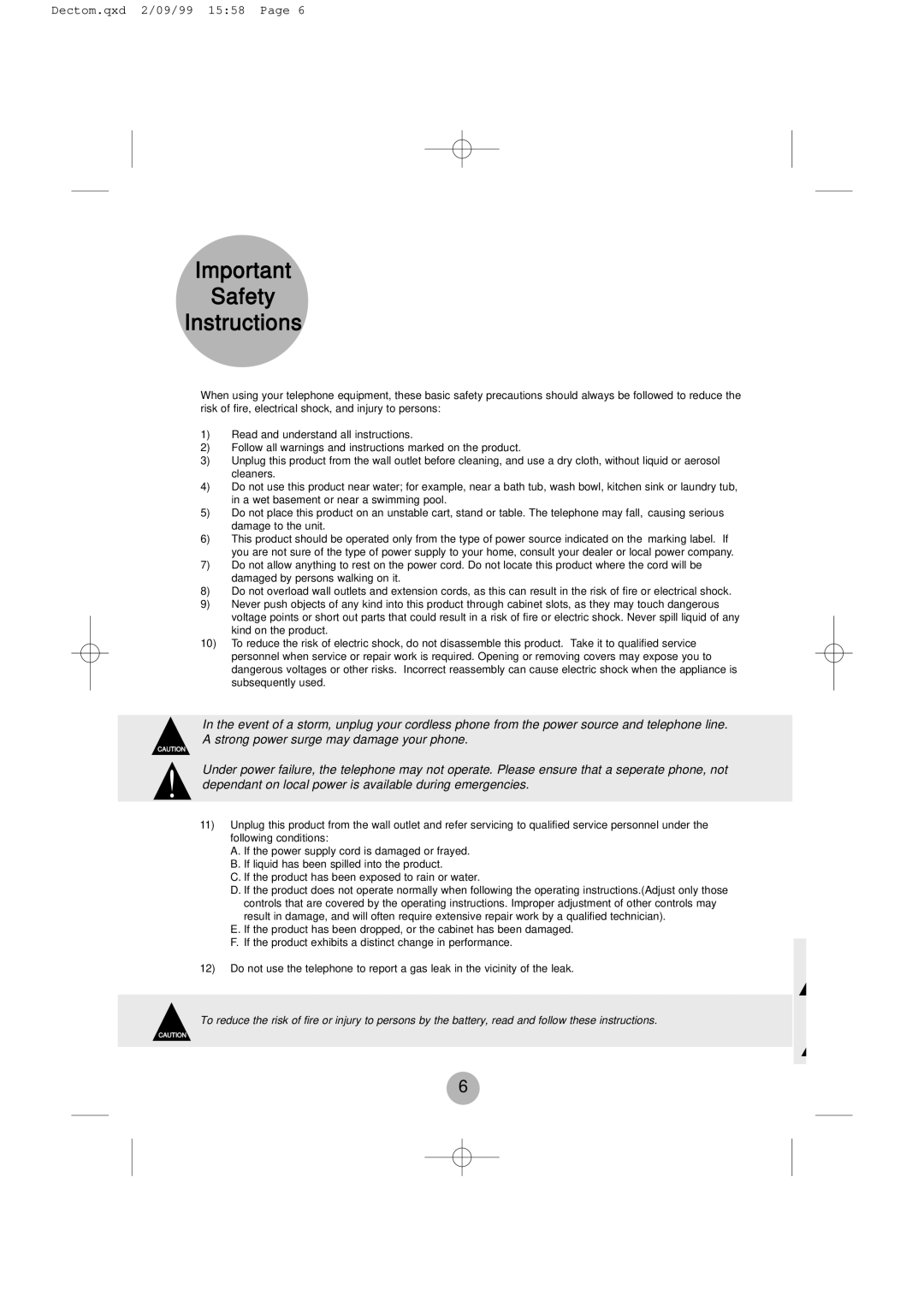 Daewoo DECT 1900 manual Safety Instructions 