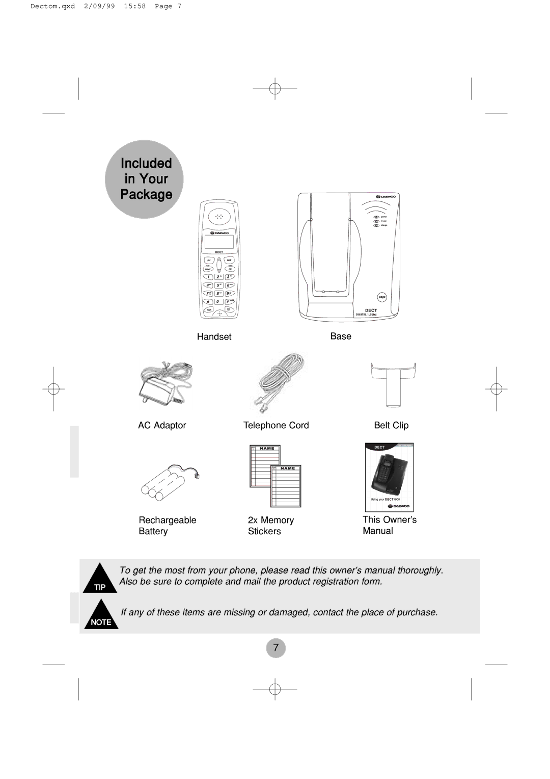 Daewoo DECT 1900 manual Included Your Package 