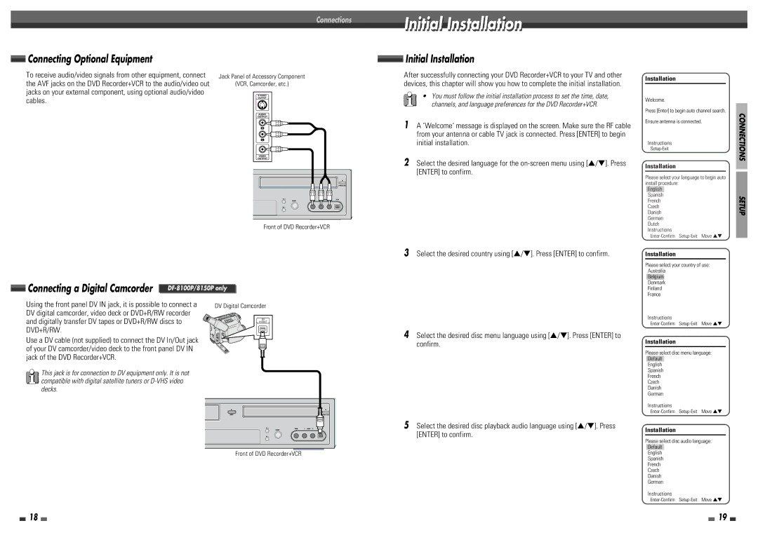 Daewoo DF-8150P, DF-4100P, DF-4150P, DF-8100P Initial Installation, Connecting Optional Equipment, DV Digital Camcorder 