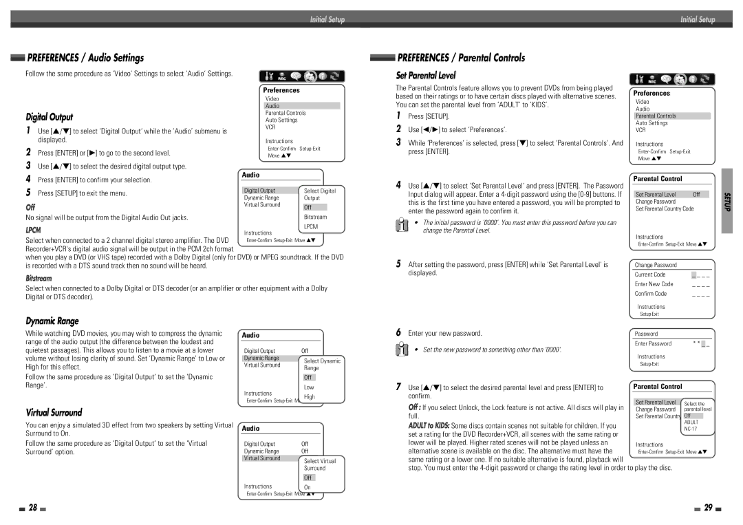 Daewoo DF-4100P, DF-4150P, DF-8100P Displayed, Use …/† to select the desired digital output type, Enter your new password 