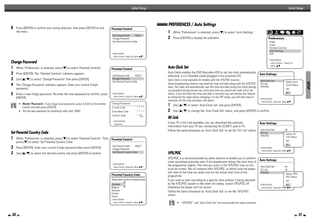 Daewoo DF-4150P Press Enter to display the submenu, Press ENTER. The ‘Parental Controls‘ submenu appears, Password 