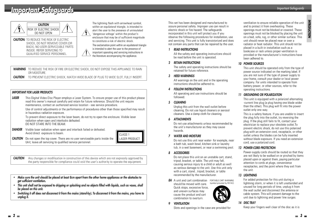 Daewoo DF-8150P Important Safeguards, Avoid direct exposure to beam, All operating and use instructions should be followed 