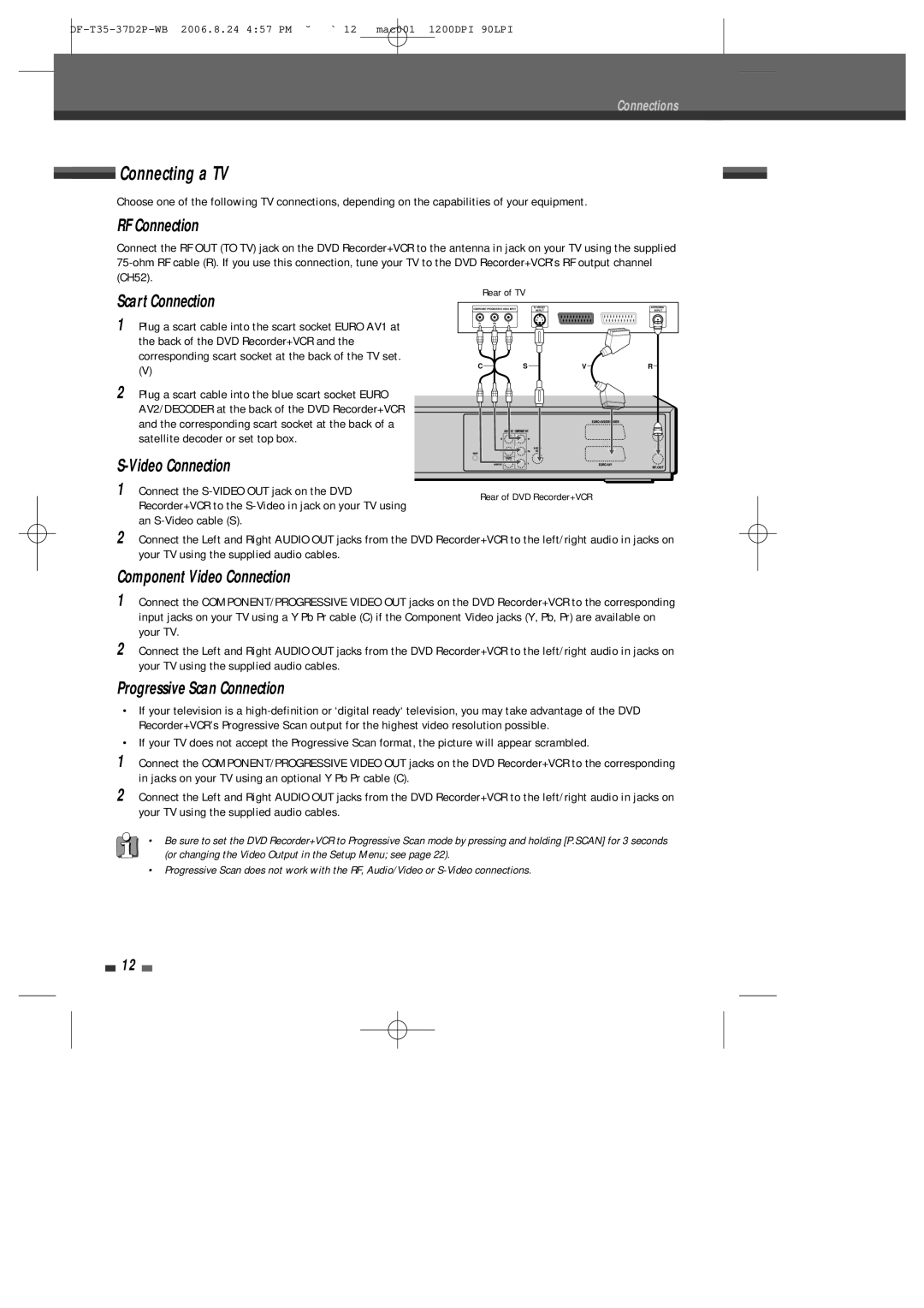 Daewoo DF-4500P/4700P user manual Connecting a TV 