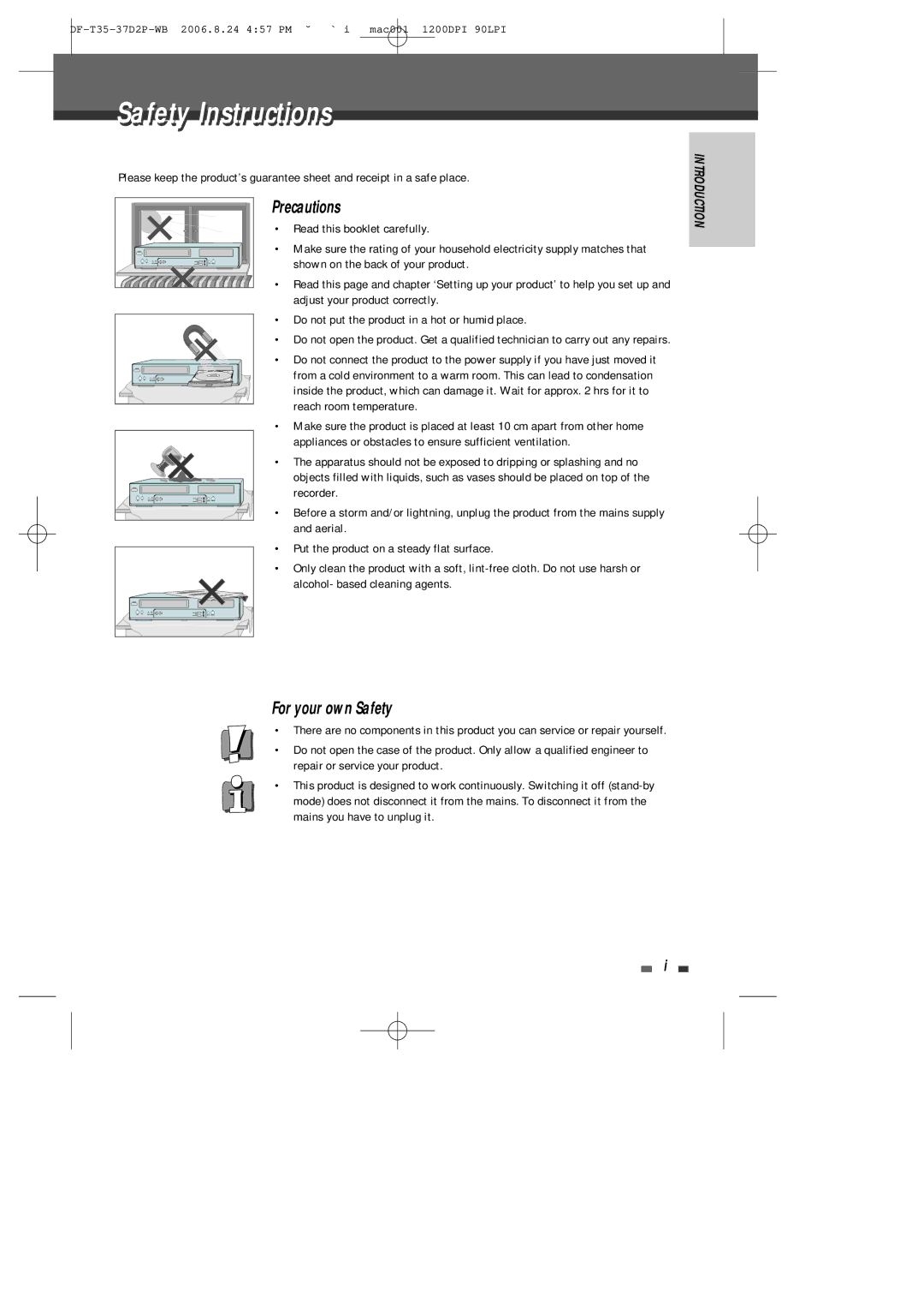 Daewoo DF-4500P/4700P user manual Safetyty InstructionsI t ti, Precautions, For your own Safety 