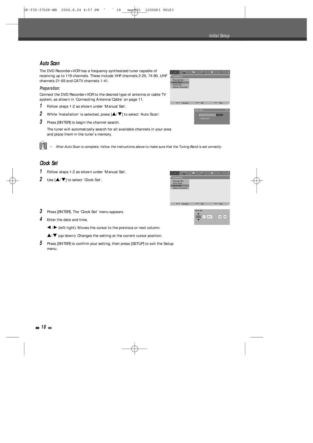 Daewoo DF-4500P/4700P user manual Auto Scan, Clock Set, Preparation, Channels 21-69 and Catv channels 