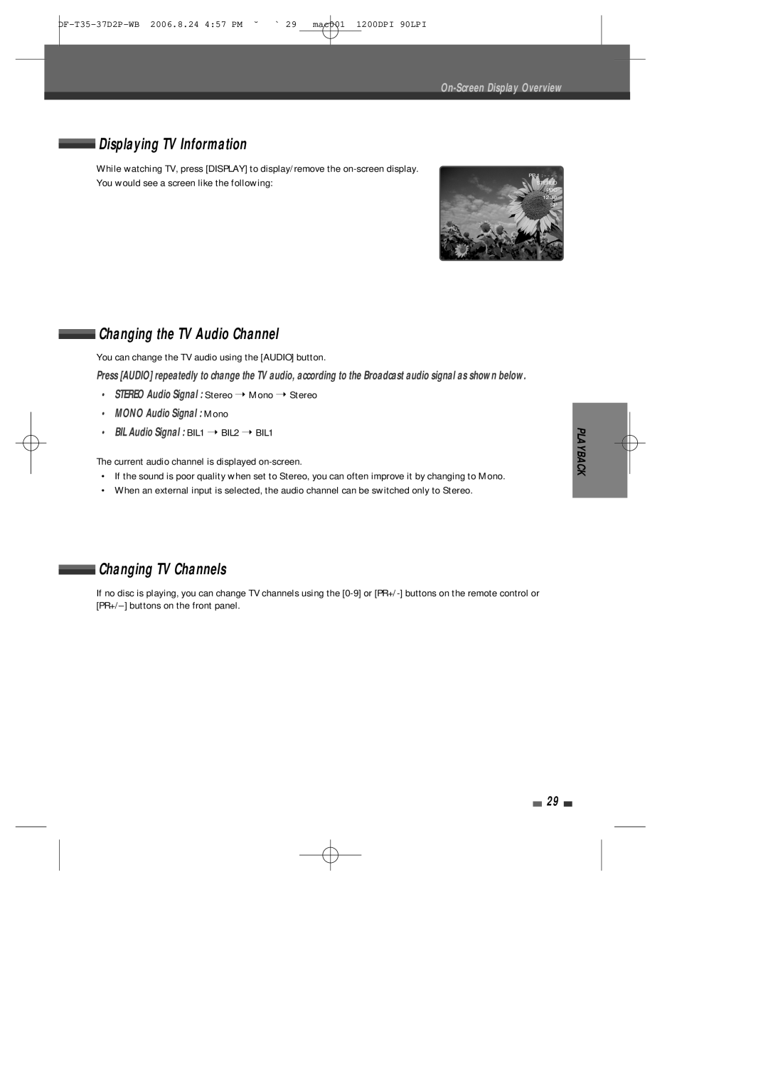 Daewoo DF-4500P/4700P user manual Displaying TV Information, Changing the TV Audio Channel, Changing TV Channels 