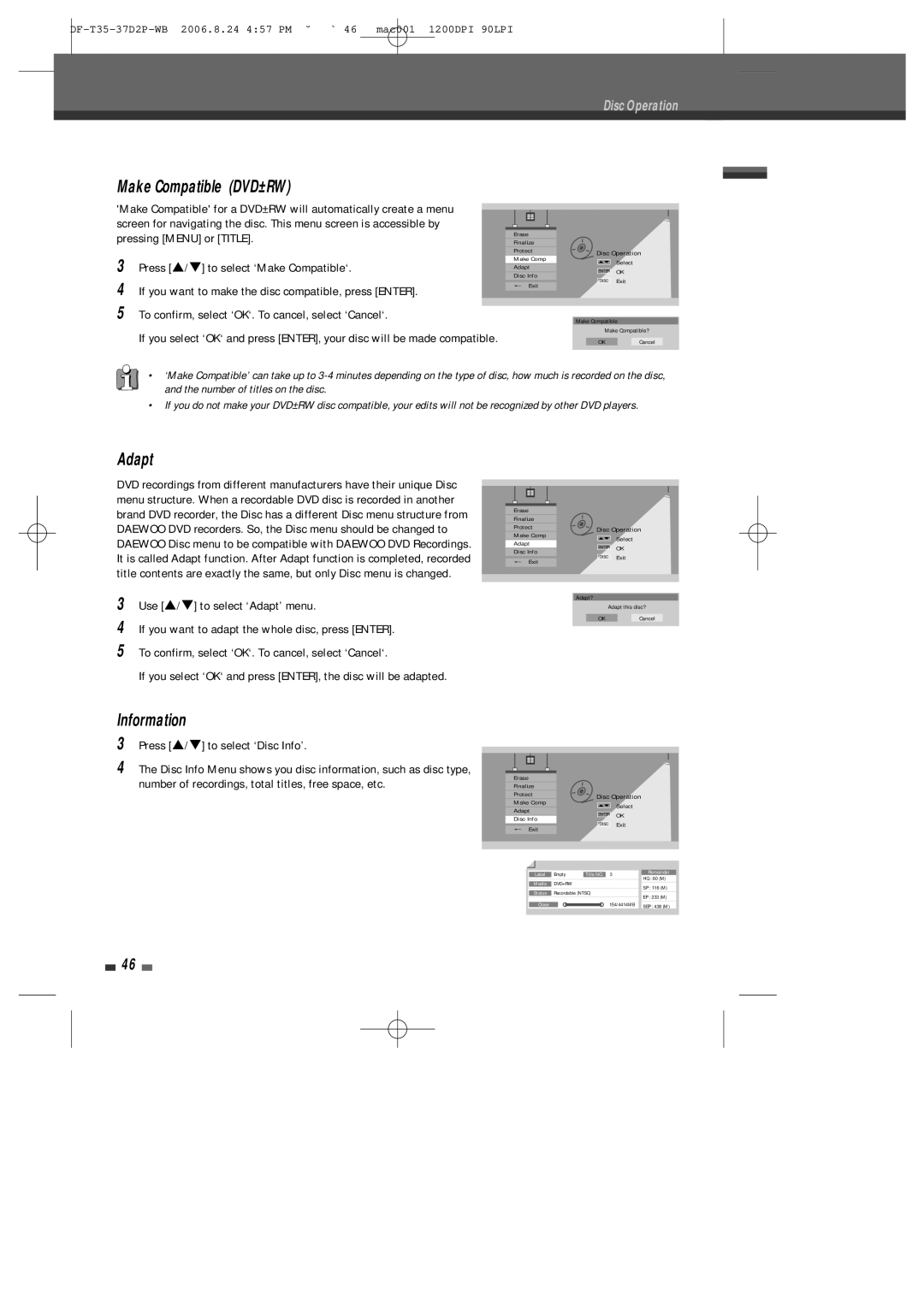 Daewoo DF-4500P/4700P user manual Make Compatible DVD±RW, Adapt, Information 