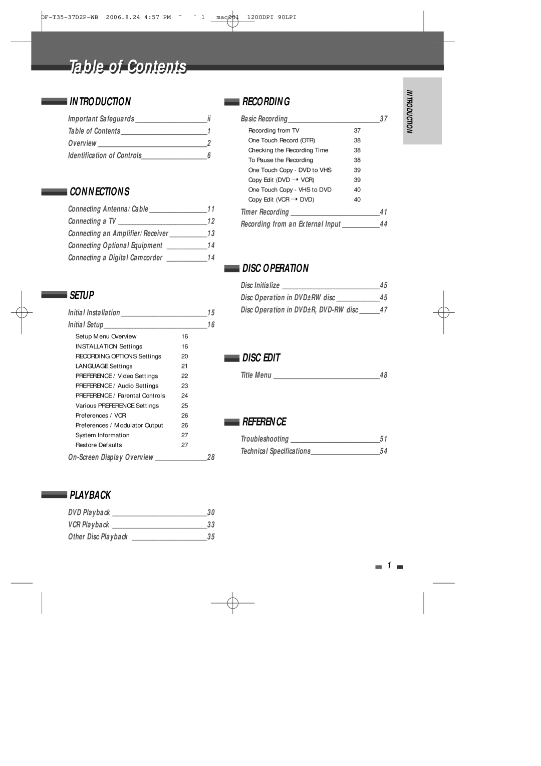 Daewoo DF-4500P/4700P user manual Table of Contents 