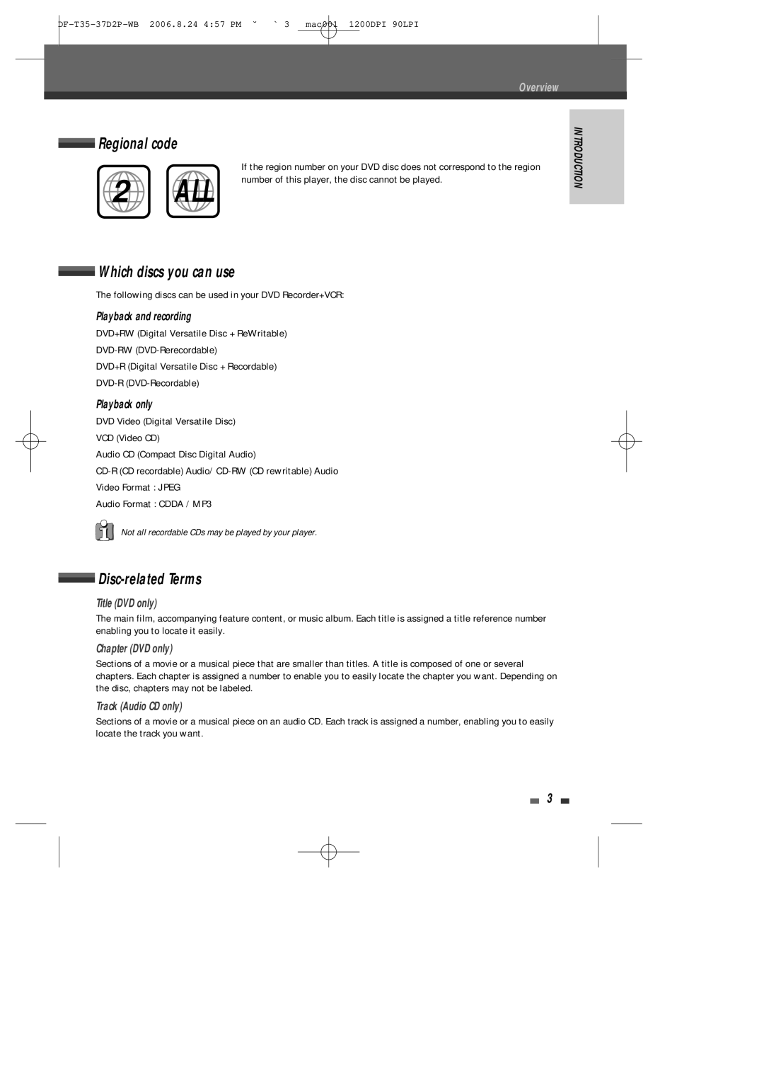 Daewoo DF-4500P/4700P user manual Regional code, Which discs you can use, Disc-related Terms 