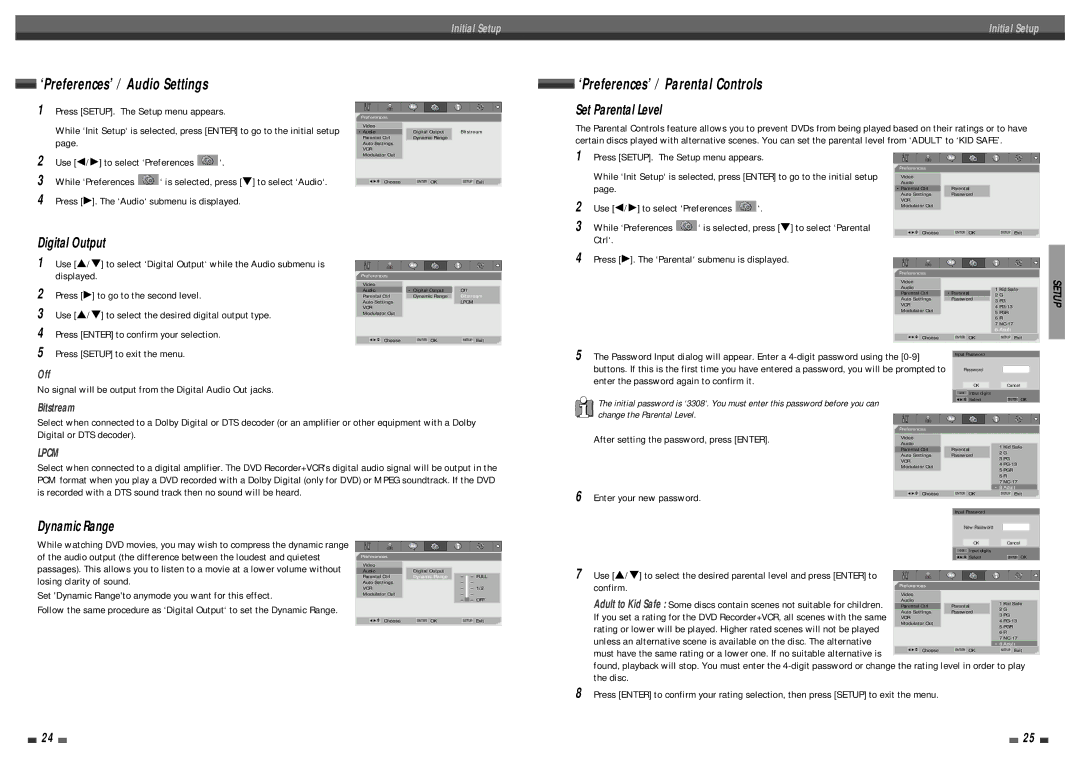 Daewoo DF-4501P user manual While ‘Preferences, Press √. The ‘Audio‘ submenu is displayed, Level in order to play 