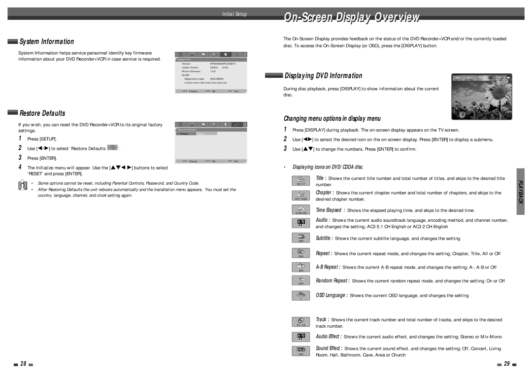 Daewoo DF-4501P user manual On-Screen Displayi l Overviewverview 