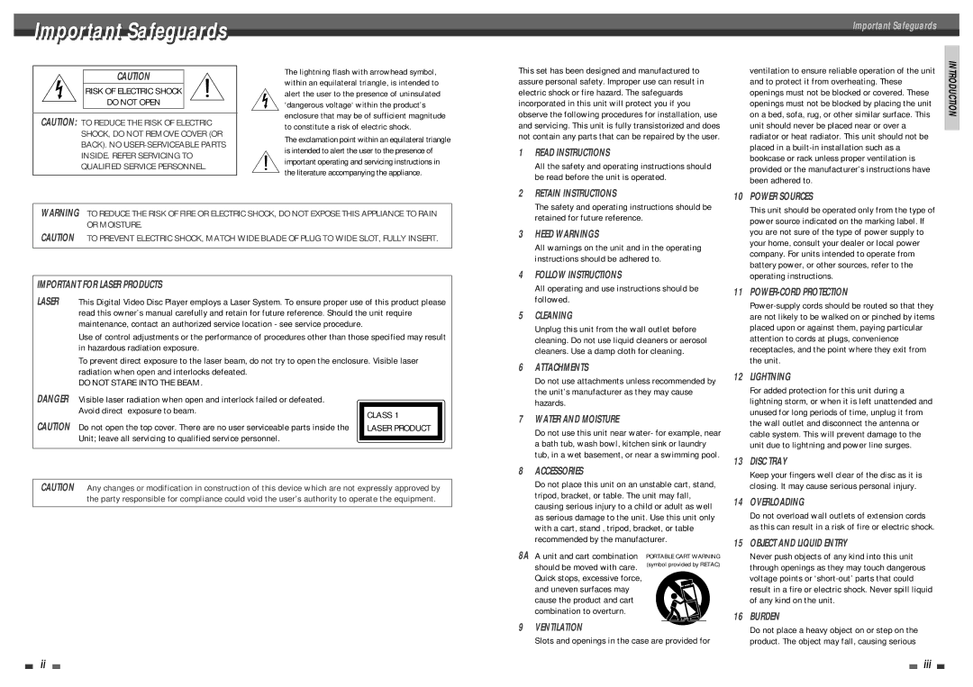 Daewoo DF-4501P user manual ImportantI t t Safeguards, Avoid direct exposure to beam 