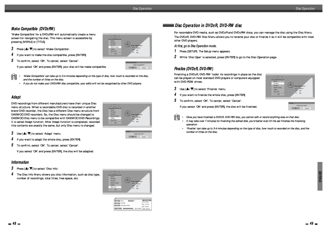 Daewoo DF-4501P user manual Use …/† to select ‘Finalize’ menu, operation 