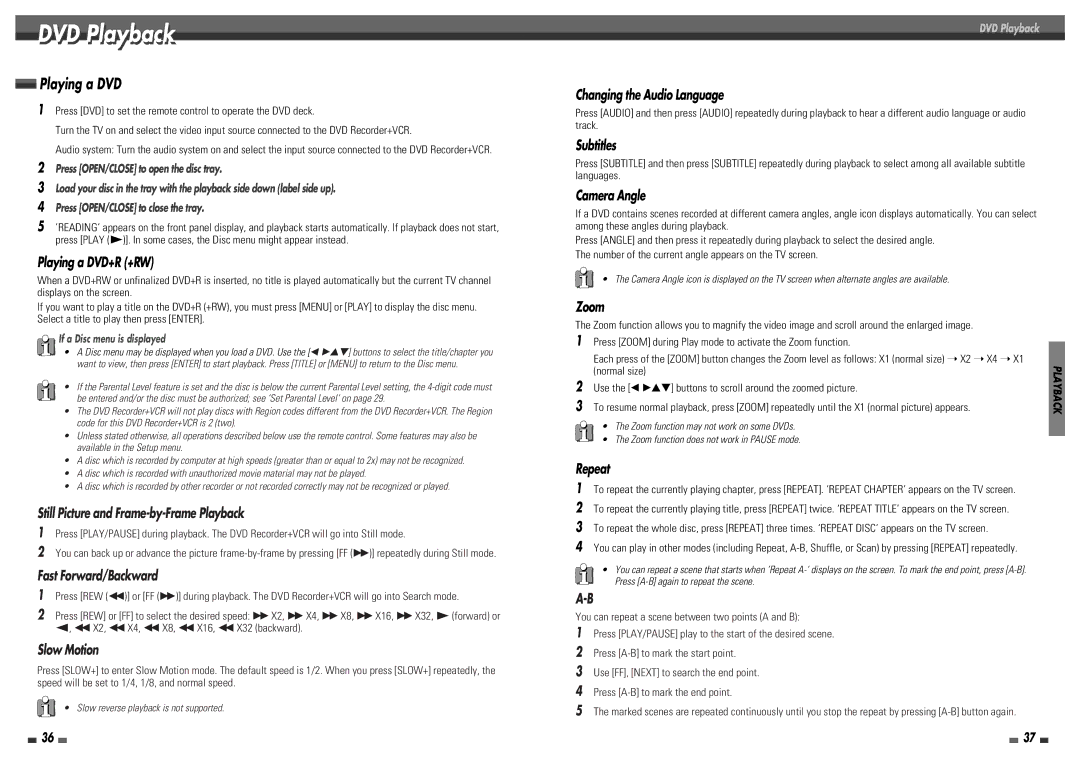 Daewoo DF-8100 user manual DVD Playback, Playing a DVD, Slow reverse playback is not supported 