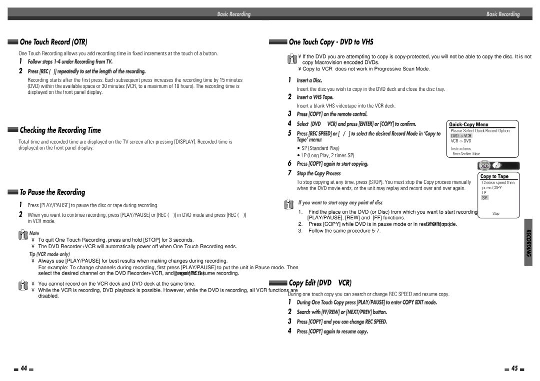 Daewoo DF-8100 user manual SP Standard Play LP Long Play, 2 times SP 