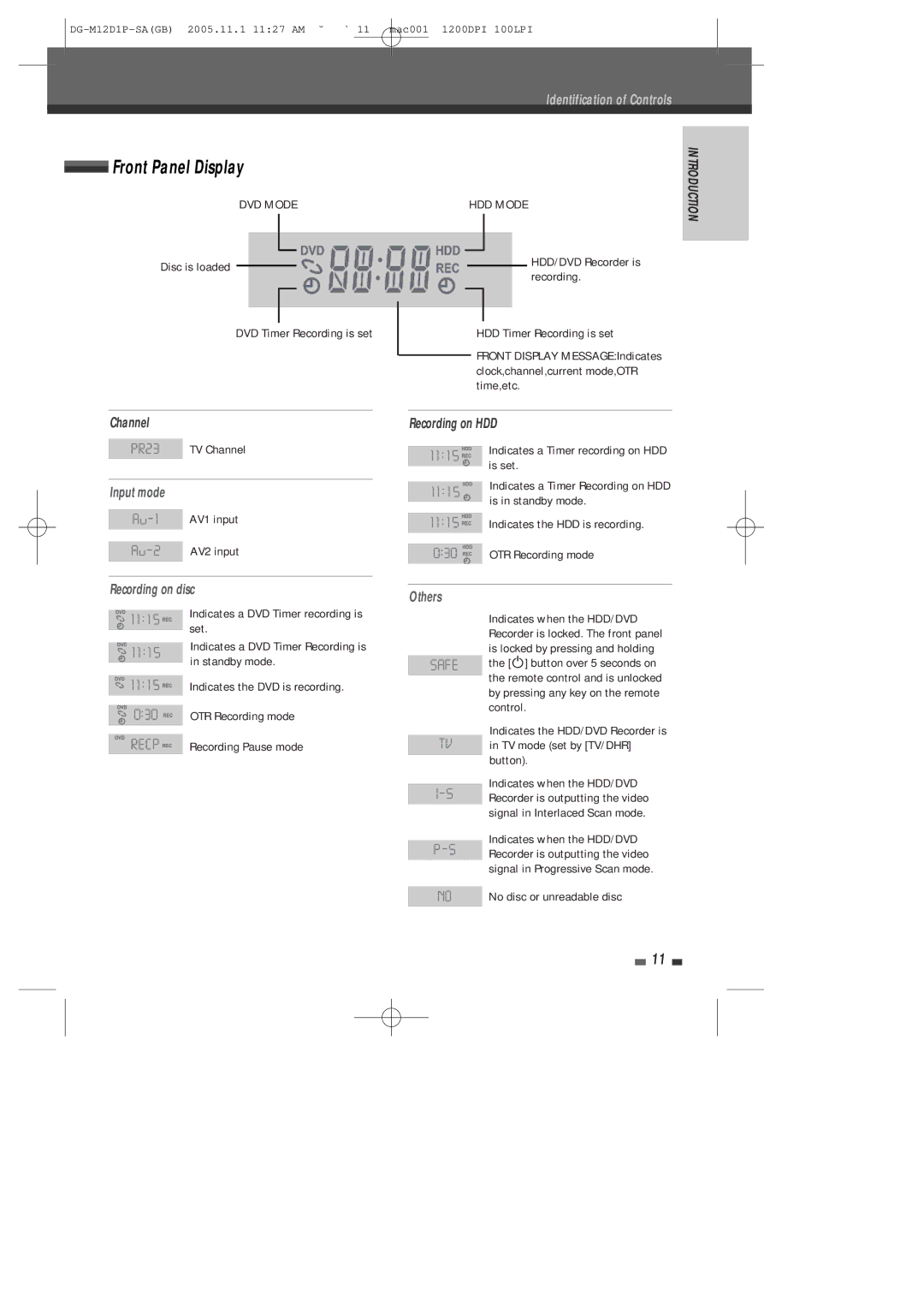 Daewoo DH-6100P user manual Front Panel Display 