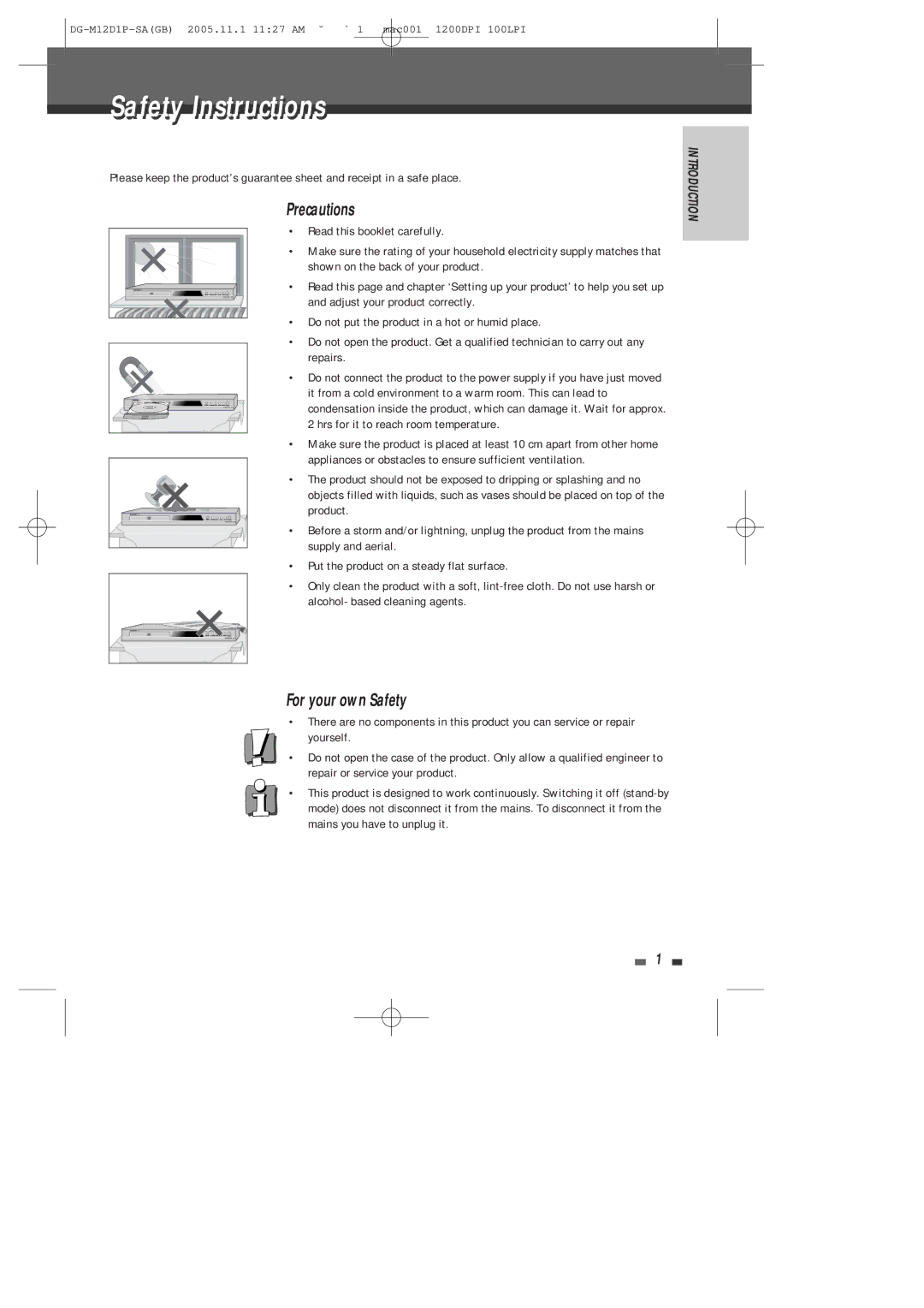 Daewoo DH-6100P user manual Safetyty InstructionsI t ti, Precautions, For your own Safety 