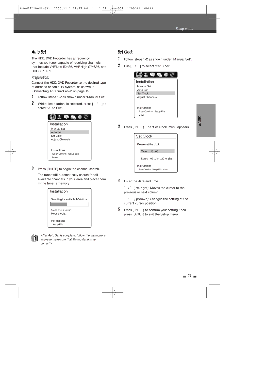 Daewoo DH-6100P user manual Auto Set, Set Clock, Preparation 