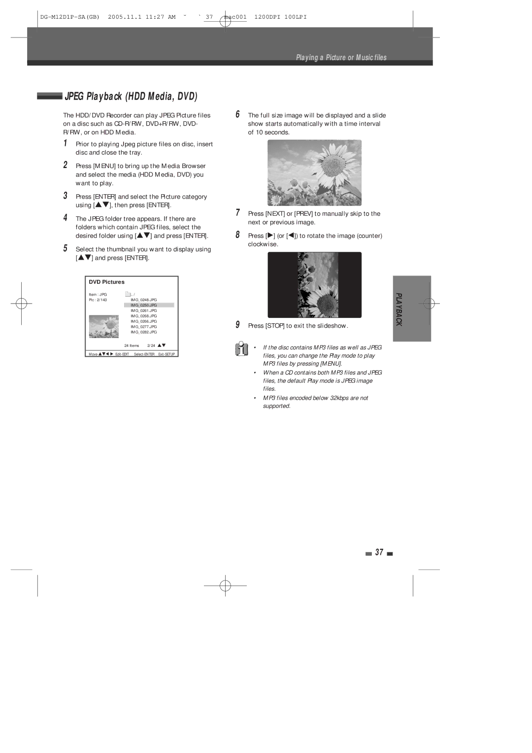 Daewoo DH-6100P user manual Jpeg Playback HDD Media, DVD, DVD Pictures 