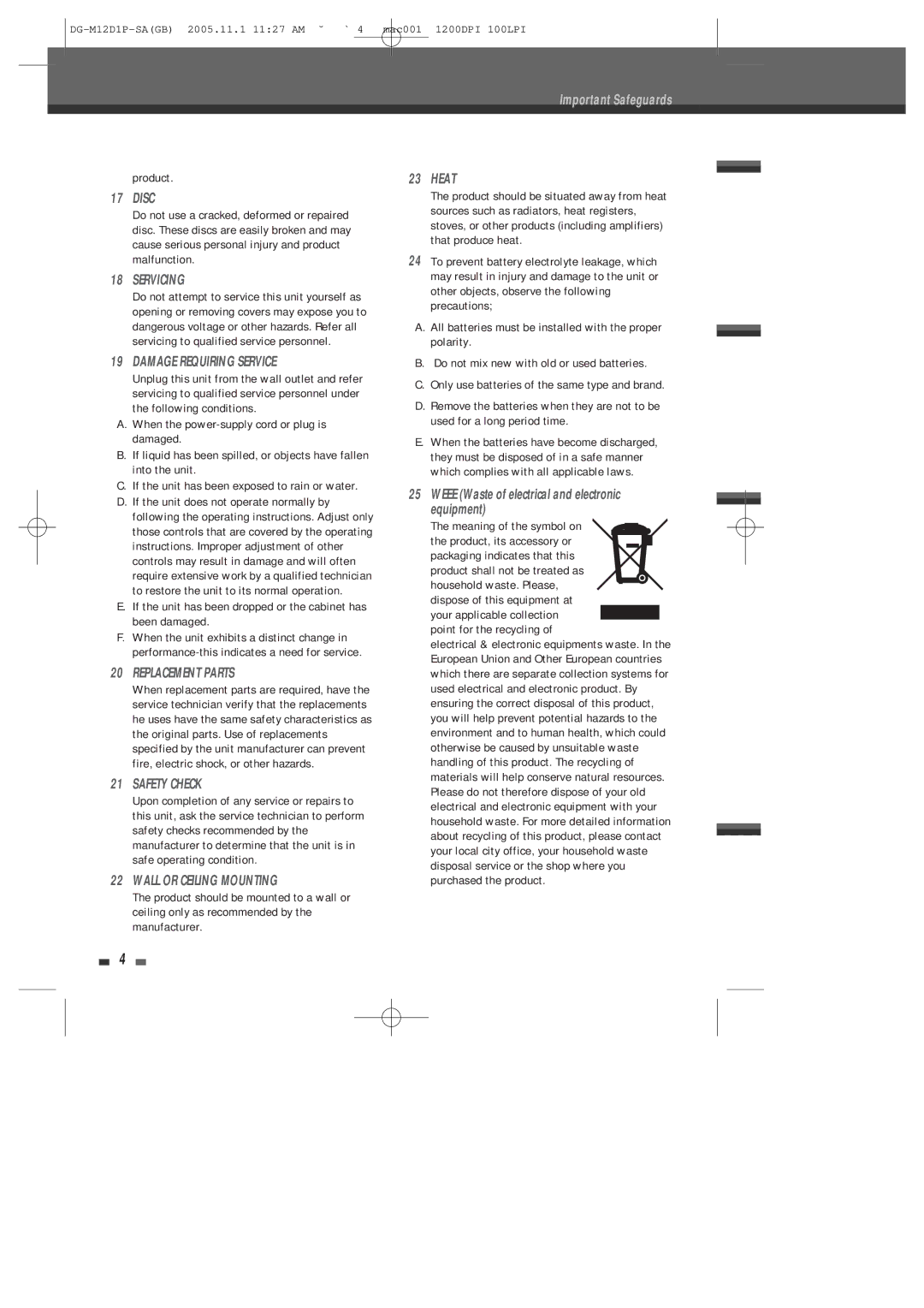 Daewoo DH-6100P user manual Weee Waste of electrical and electronic equipment, Product 