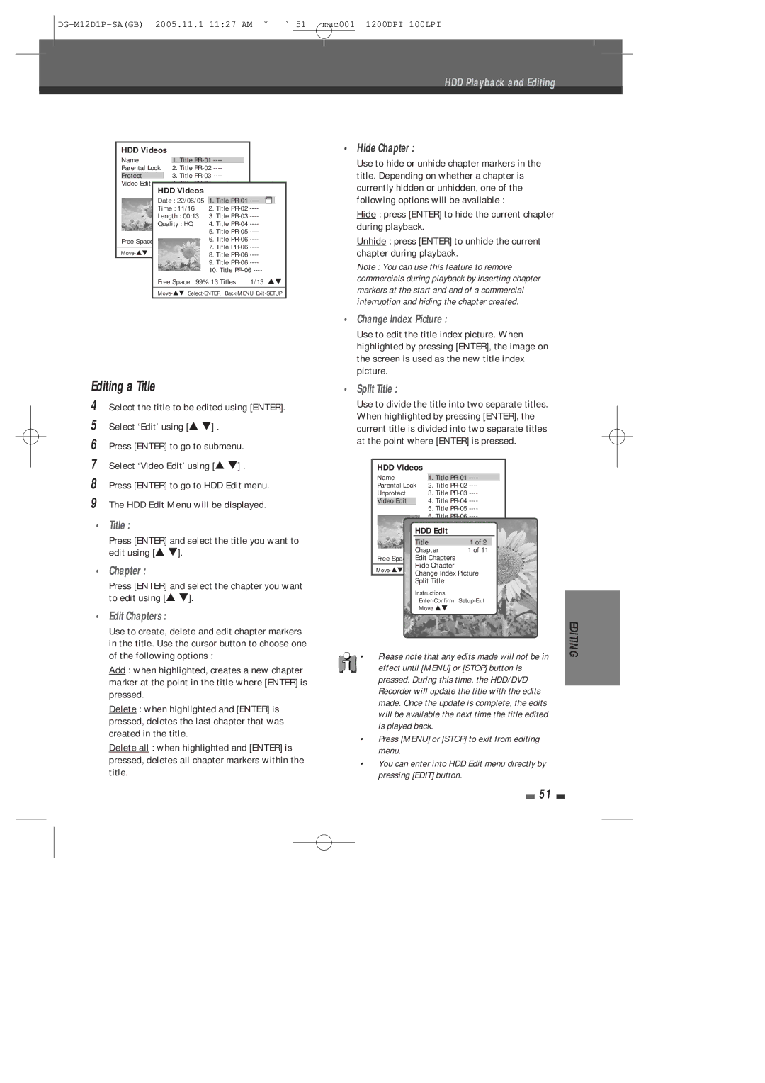 Daewoo DH-6100P user manual Editing a Title 