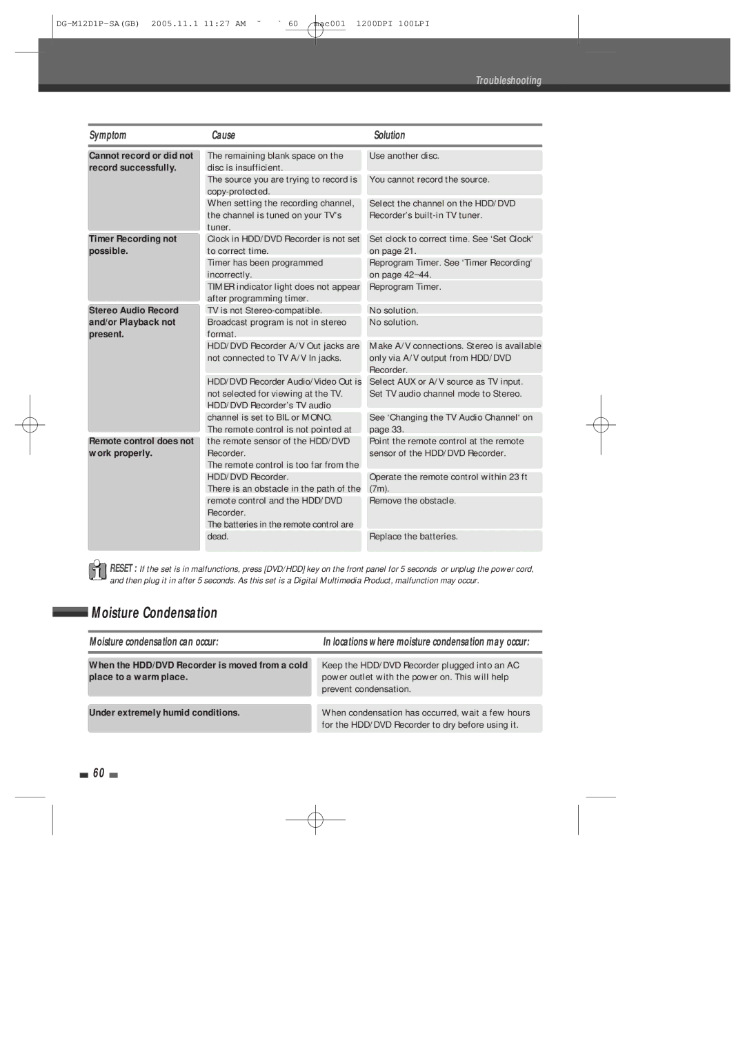 Daewoo DH-6100P user manual Moisture Condensation, Moisture condensation can occur 