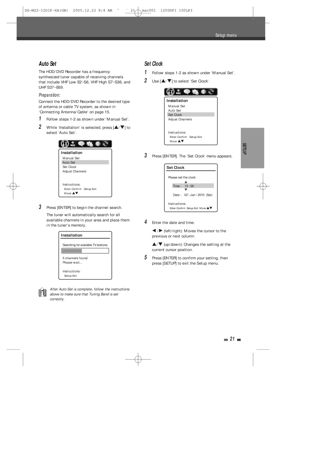 Daewoo DHR-8100P user manual Auto Set, Set Clock, Preparation 