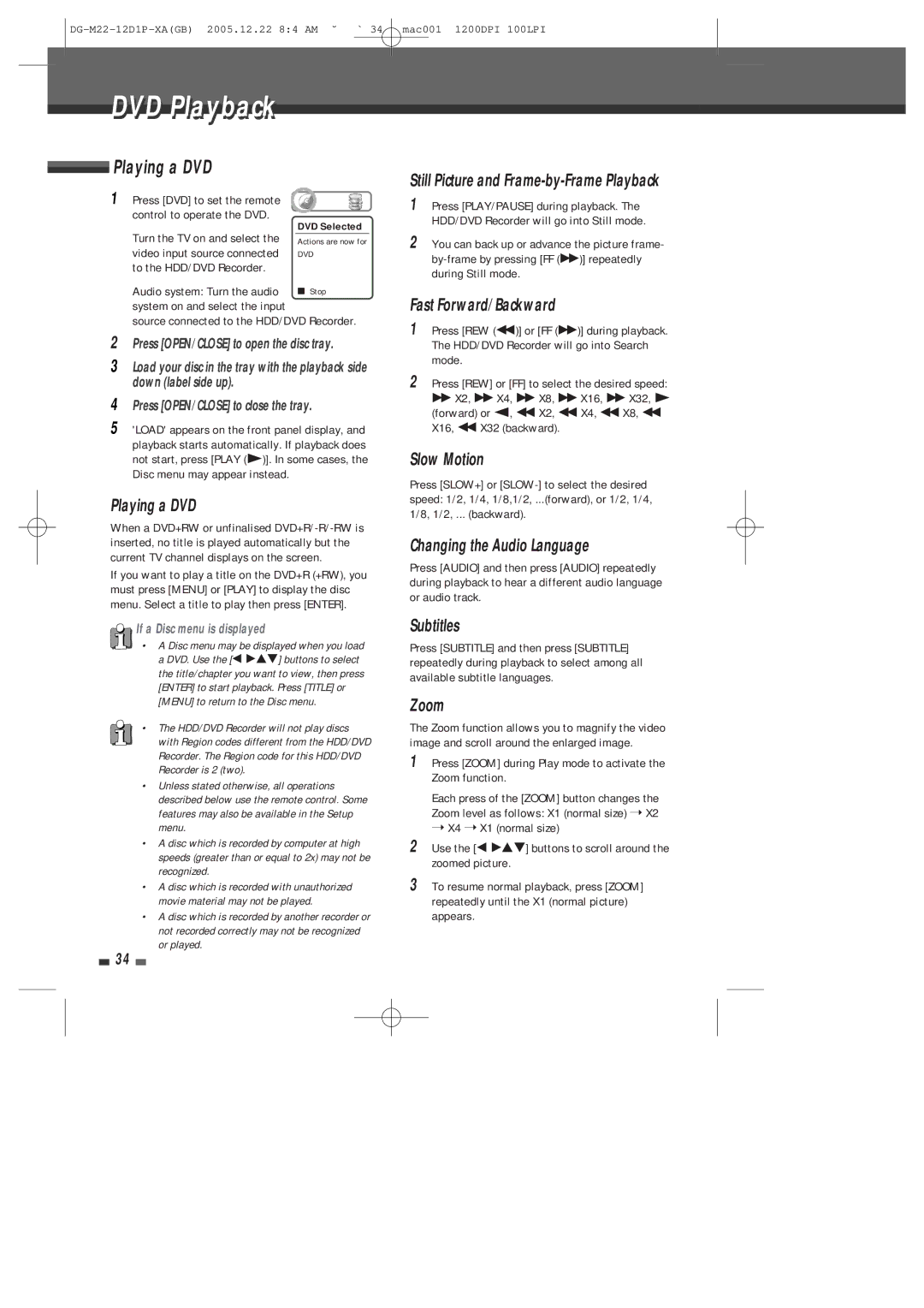 Daewoo DHR-8100P user manual Still Picture and Frame-by-Frame Playback, Fast Forward/Backward, Slow Motion, Subtitles, Zoom 