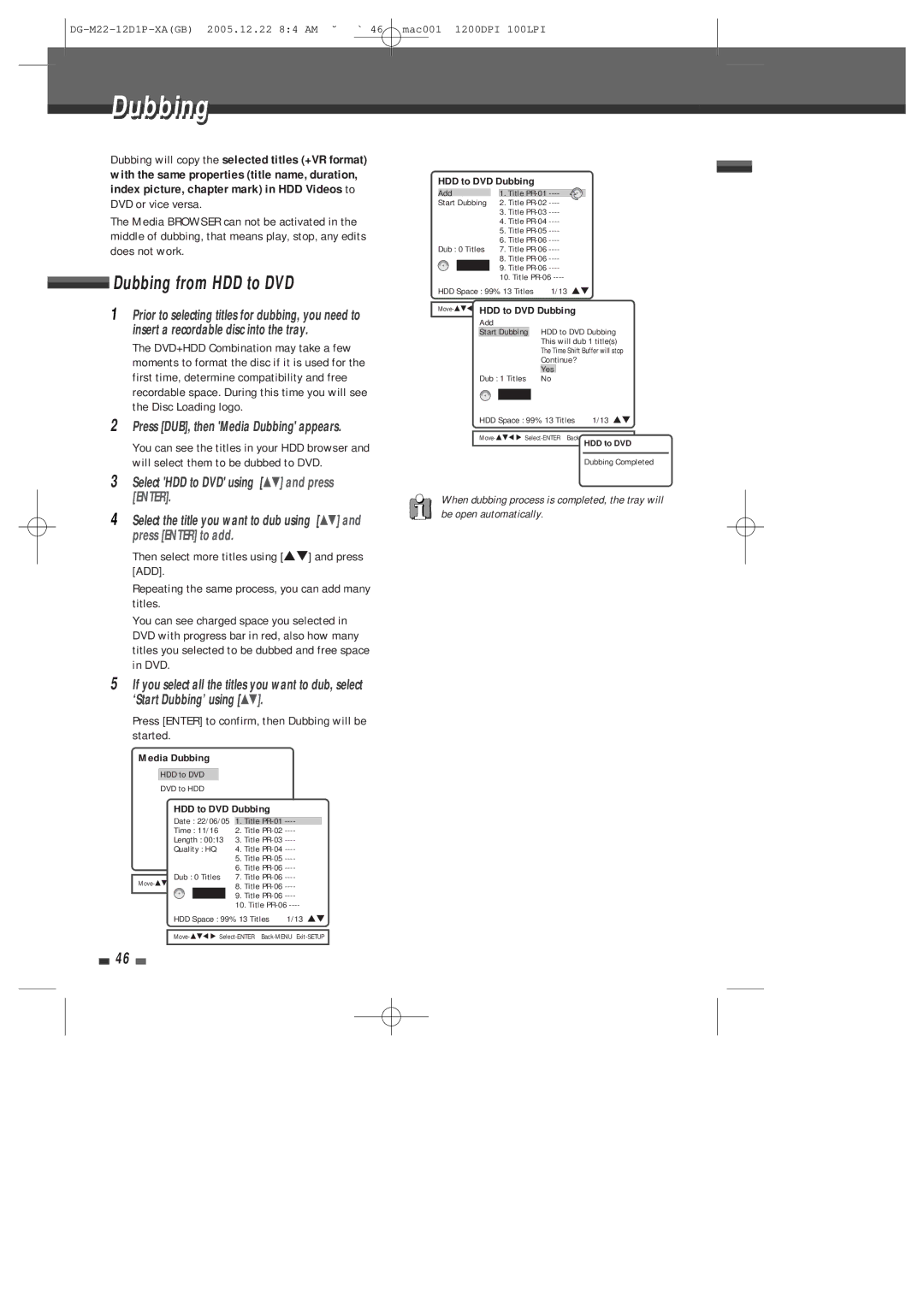 Daewoo DHR-8100P user manual Dubbing from HDD to DVD, Press DUB, then Media Dubbing appears 