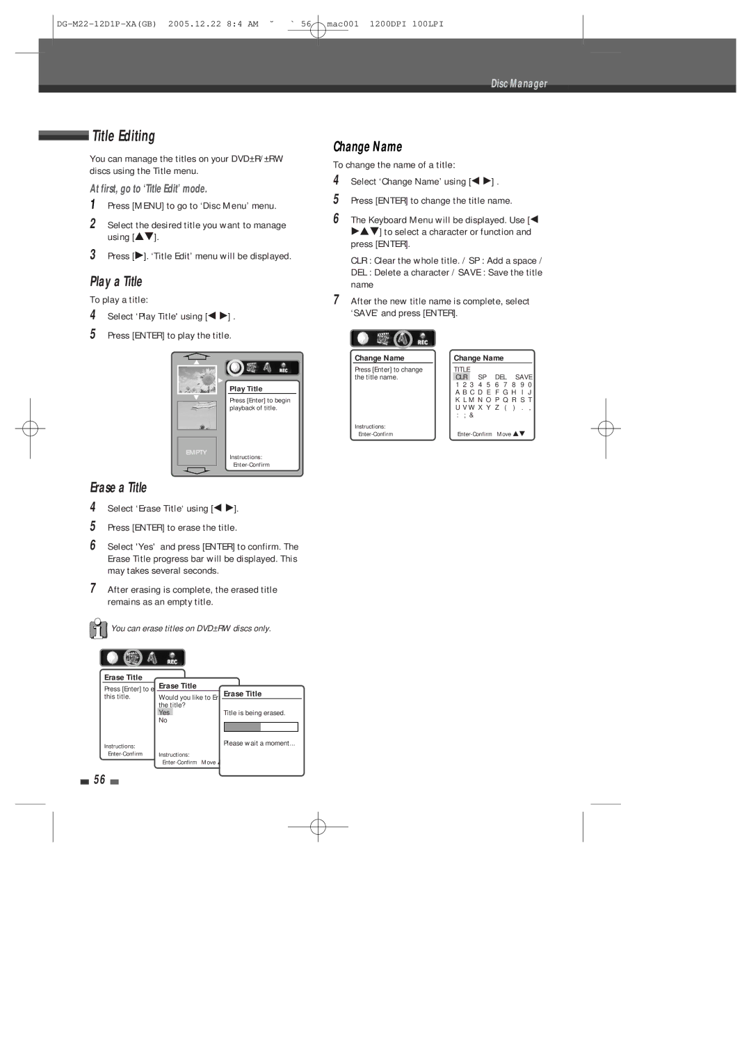 Daewoo DHR-8100P user manual Title Editing, Play a Title, Change Name, Erase a Title, At first, go to ‘Title Edit’ mode 