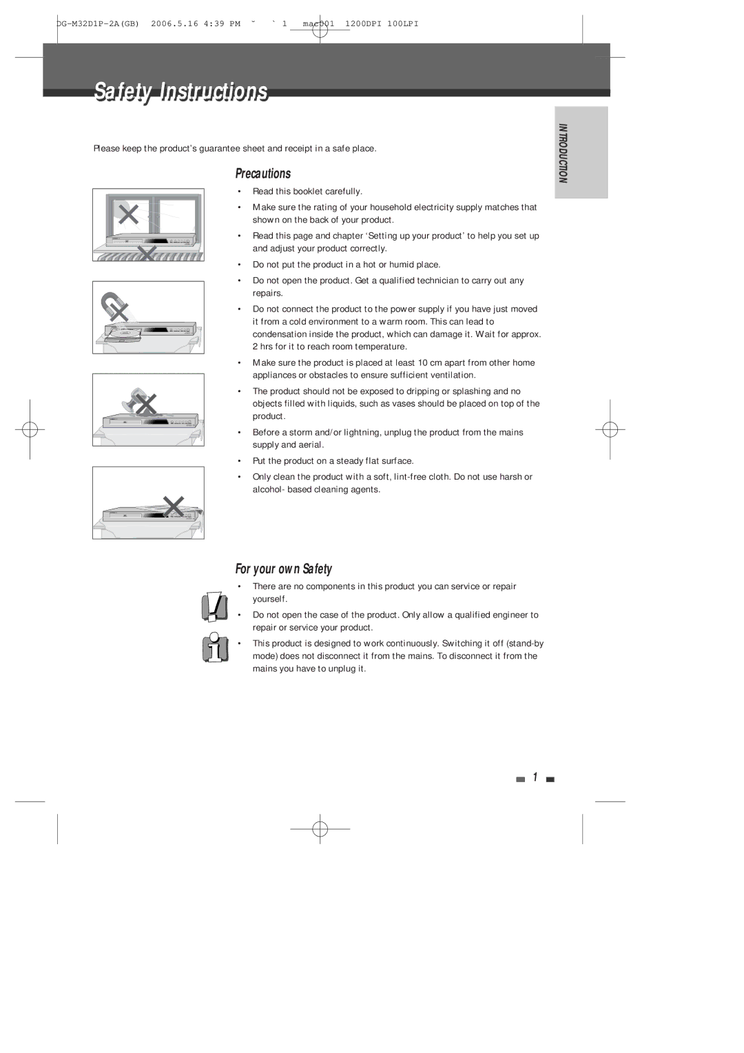 Daewoo DHR-9105P user manual Safetyty InstructionsI t ti, Precautions, For your own Safety 