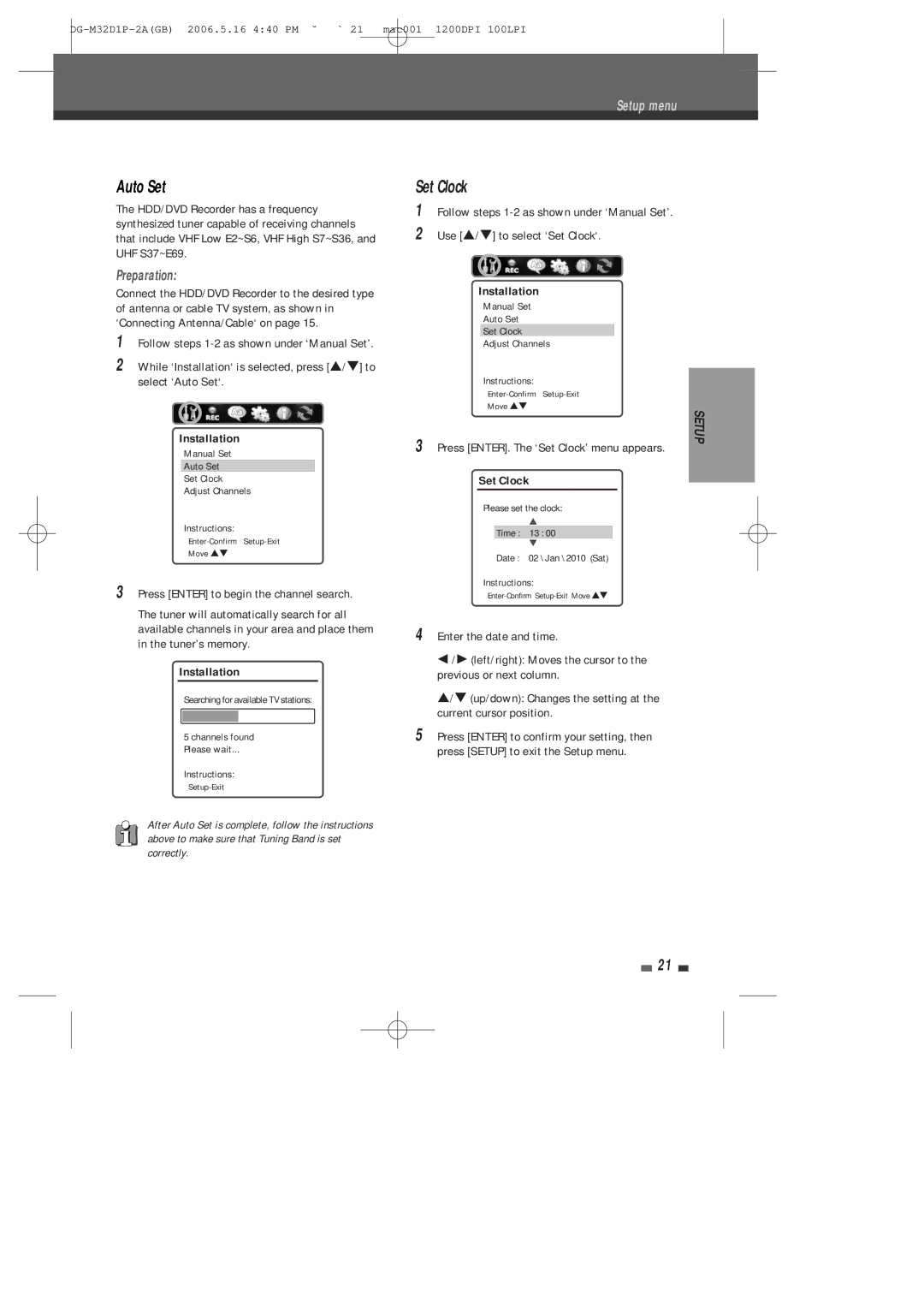 Daewoo DHR-9105P user manual Auto Set, Set Clock, Preparation 