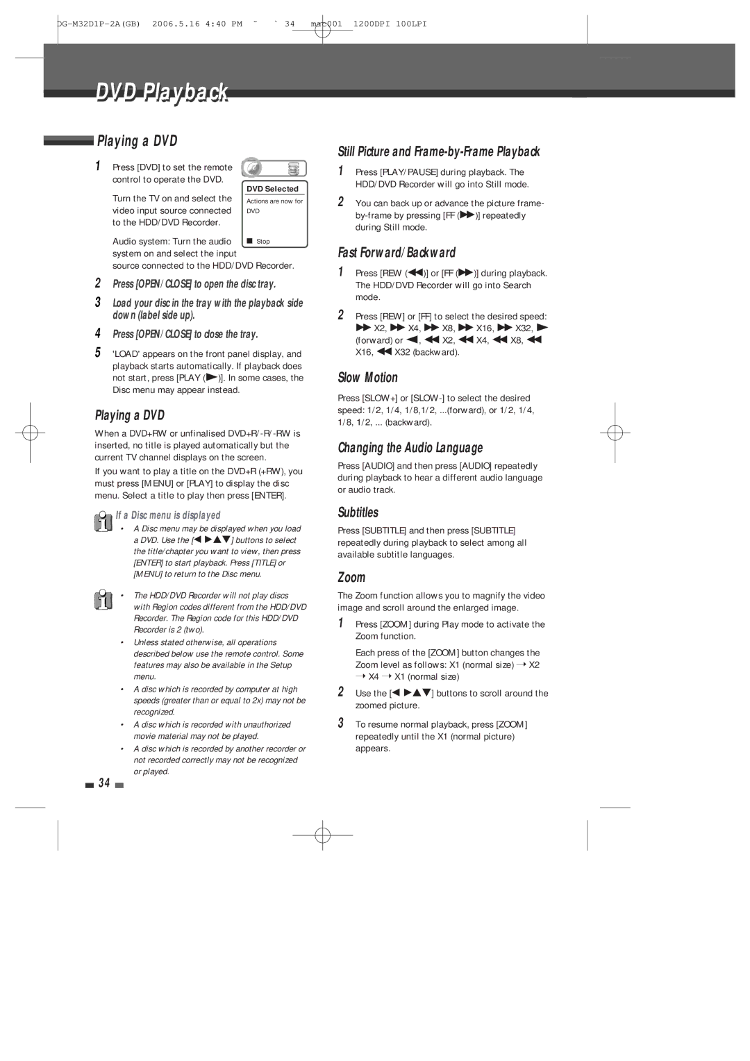 Daewoo DHR-9105P user manual Still Picture and Frame-by-Frame Playback, Fast Forward/Backward, Slow Motion, Subtitles, Zoom 