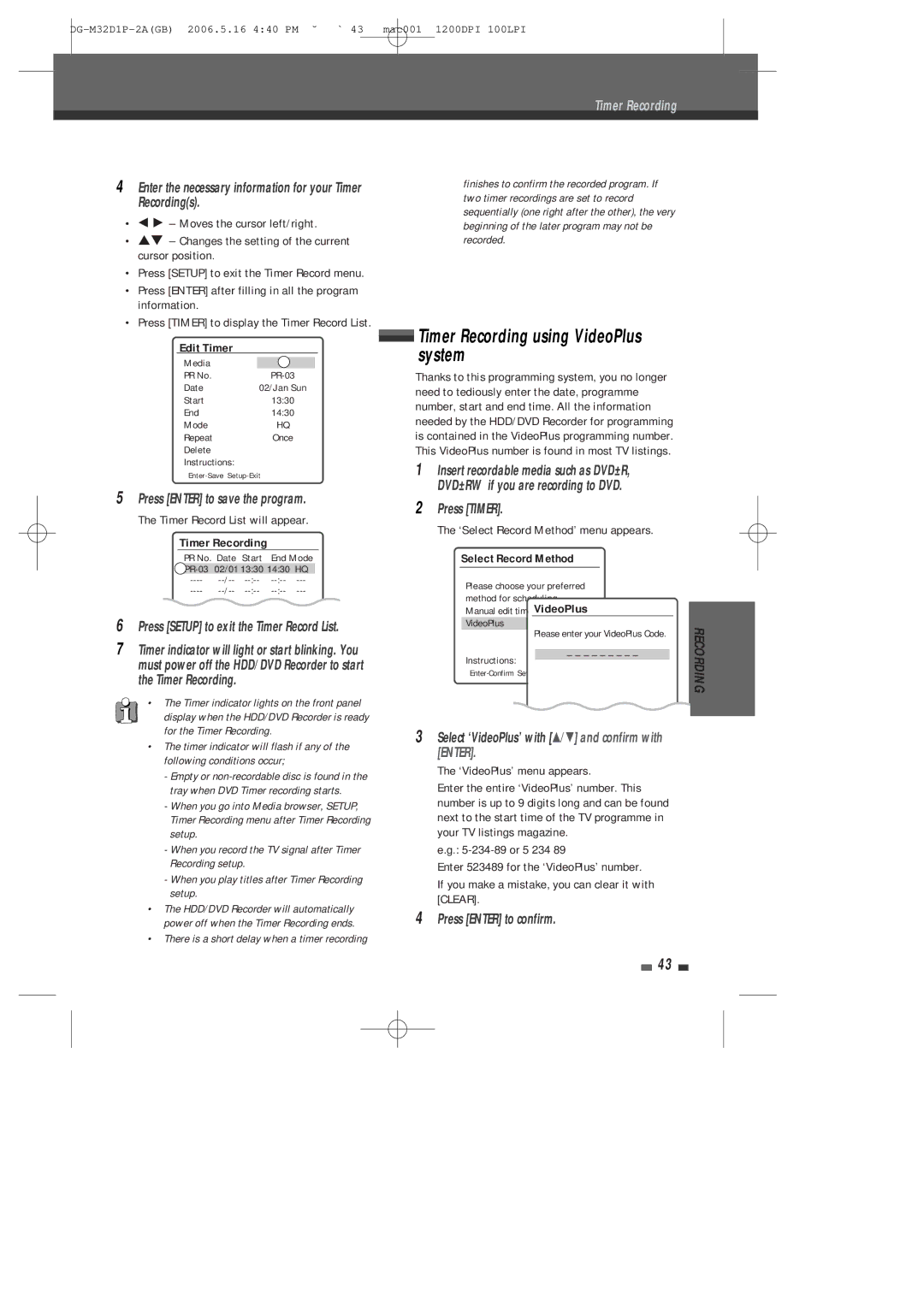 Daewoo DHR-9105P user manual Enter the necessary information for your Timer Recordings, Press Enter to confirm, Edit Timer 