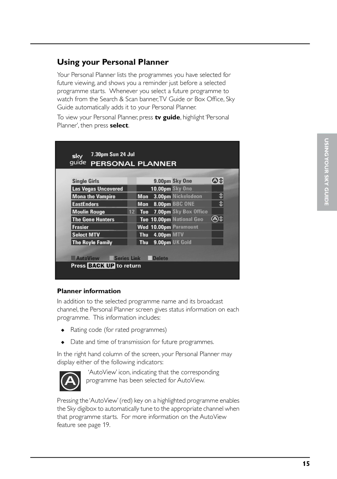 Daewoo digibox manual Using your Personal Planner, Planner information 