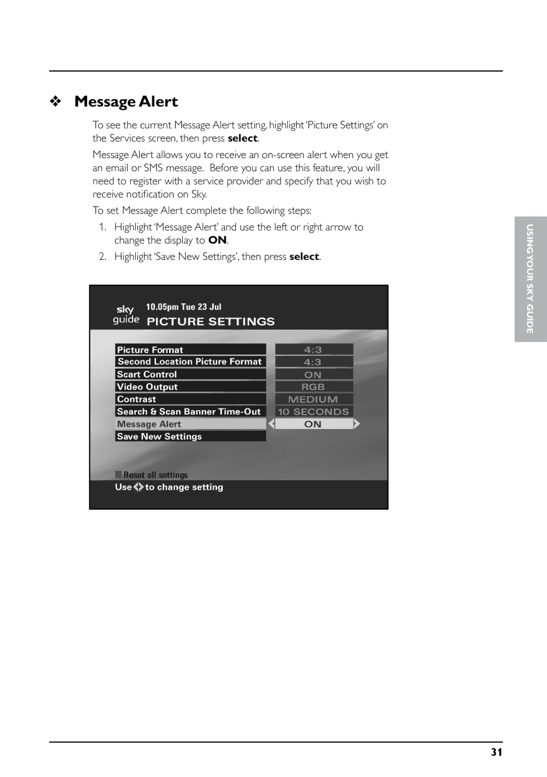 Daewoo digibox manual Message Alert 