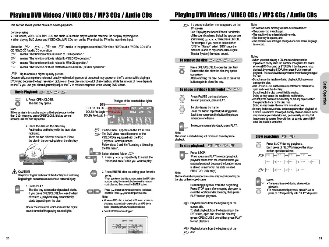 Daewoo Digital Home Cinema System, HC-4130 instruction manual Playing DVD Videos / Video CDs / MP3 CDs / Audio CDs 