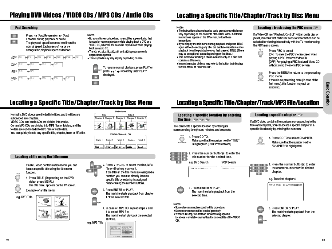 Daewoo HC-4130, Digital Home Cinema System instruction manual Fast Searching, Locating a specific chapter 