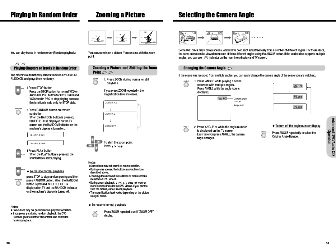 Daewoo HC-4130 Playing in Random Order Zooming a Picture, Selecting the Camera Angle, Changing the Camera Angle 