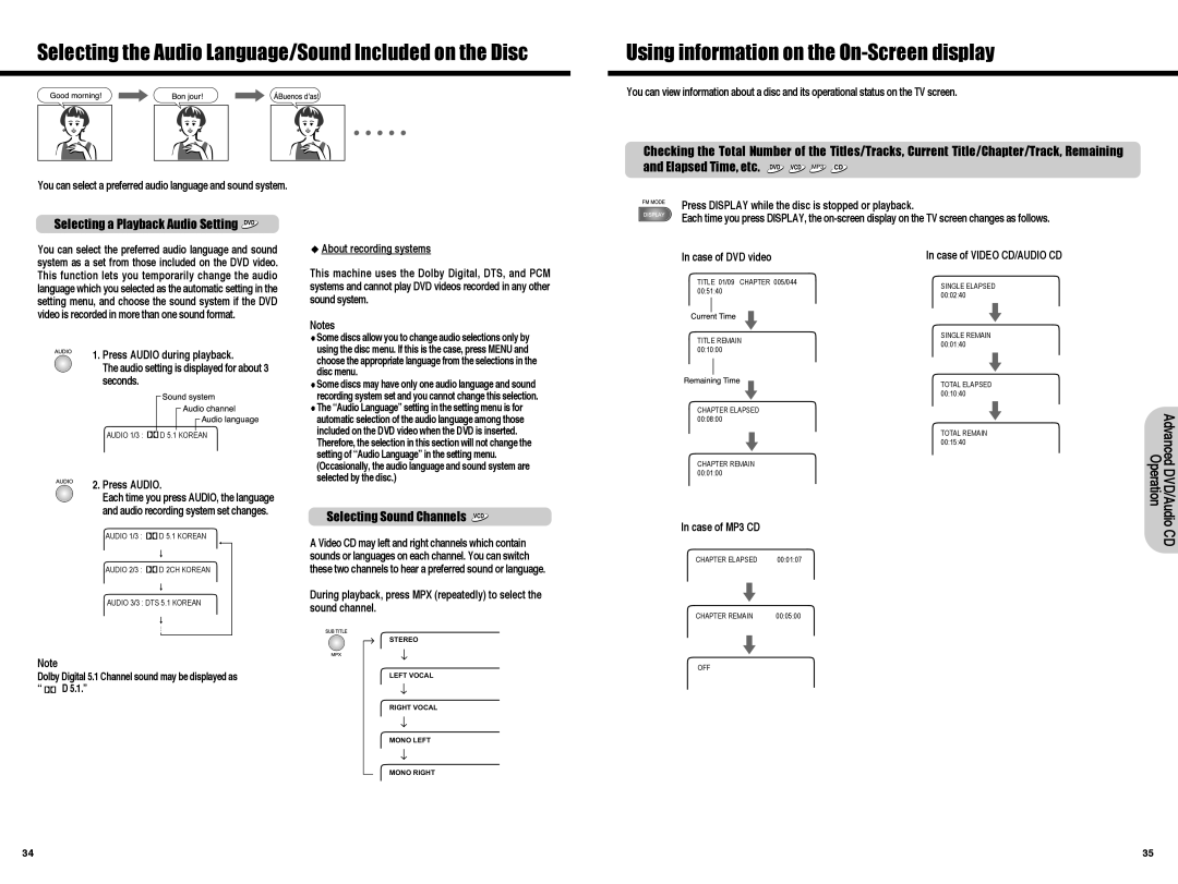 Daewoo HC-4130, Digital Home Cinema System instruction manual Selecting a Playback Audio Setting, Selecting Sound Channels 