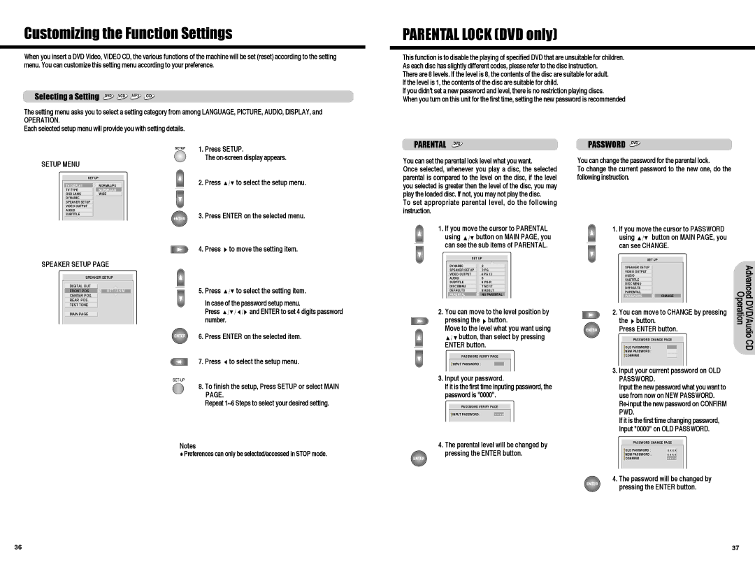 Daewoo Digital Home Cinema System, HC-4130 Customizing the Function Settings, Parental Lock DVD only, Selecting a Setting 