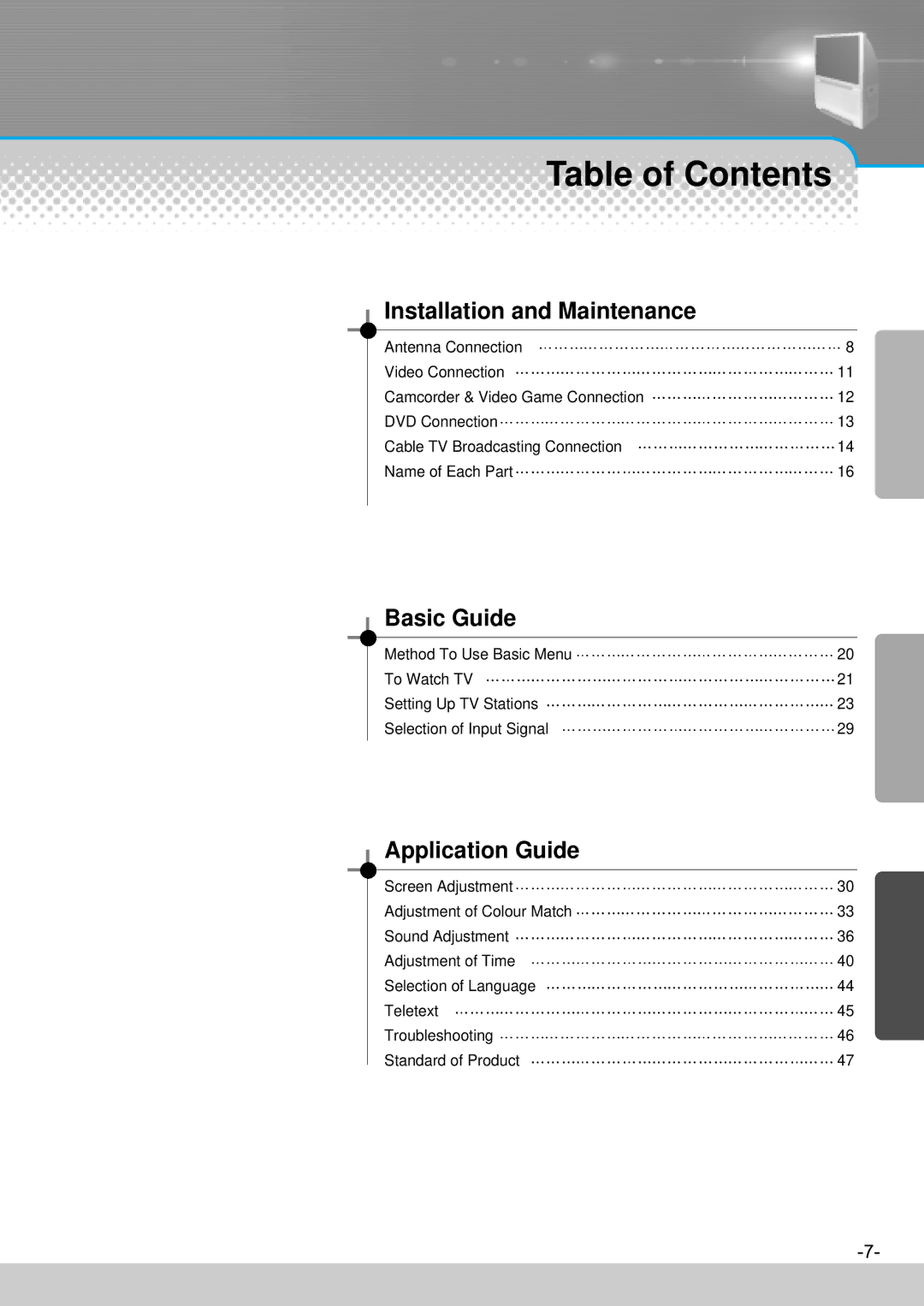 Daewoo DJ-4710, DJ-4720, DJ-4710E, DJ-4720E instruction manual Table of Contents 