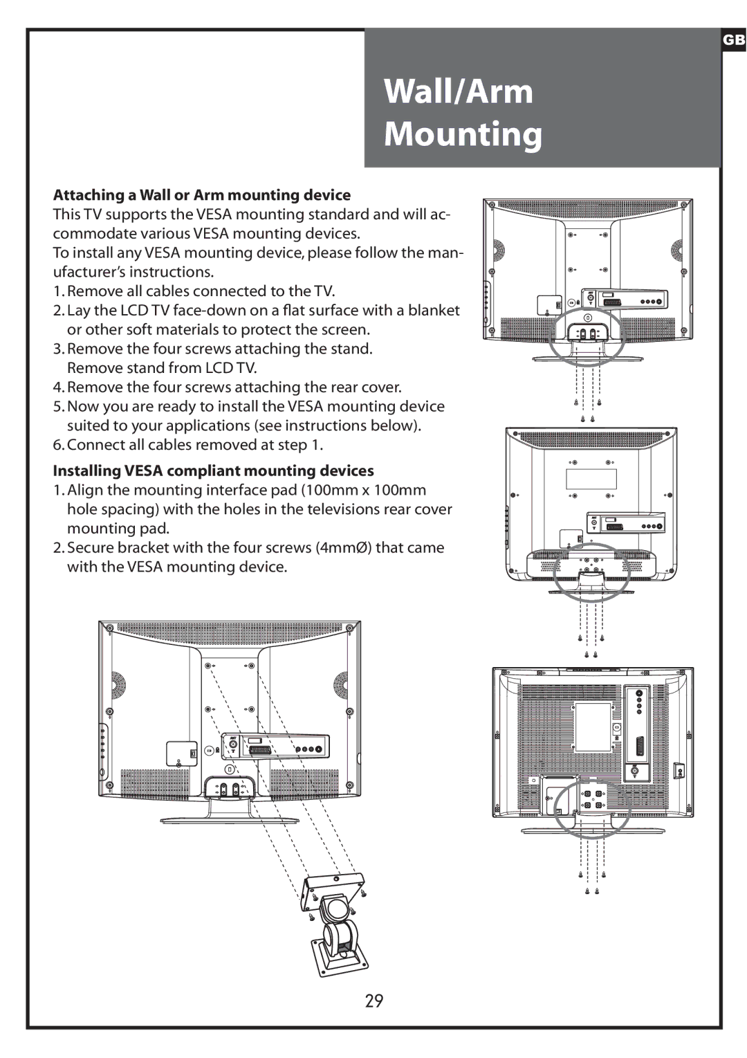 Daewoo DLP-20D7, DLP-20W2, DLP-20J1 instruction manual Wall/Arm Mounting 