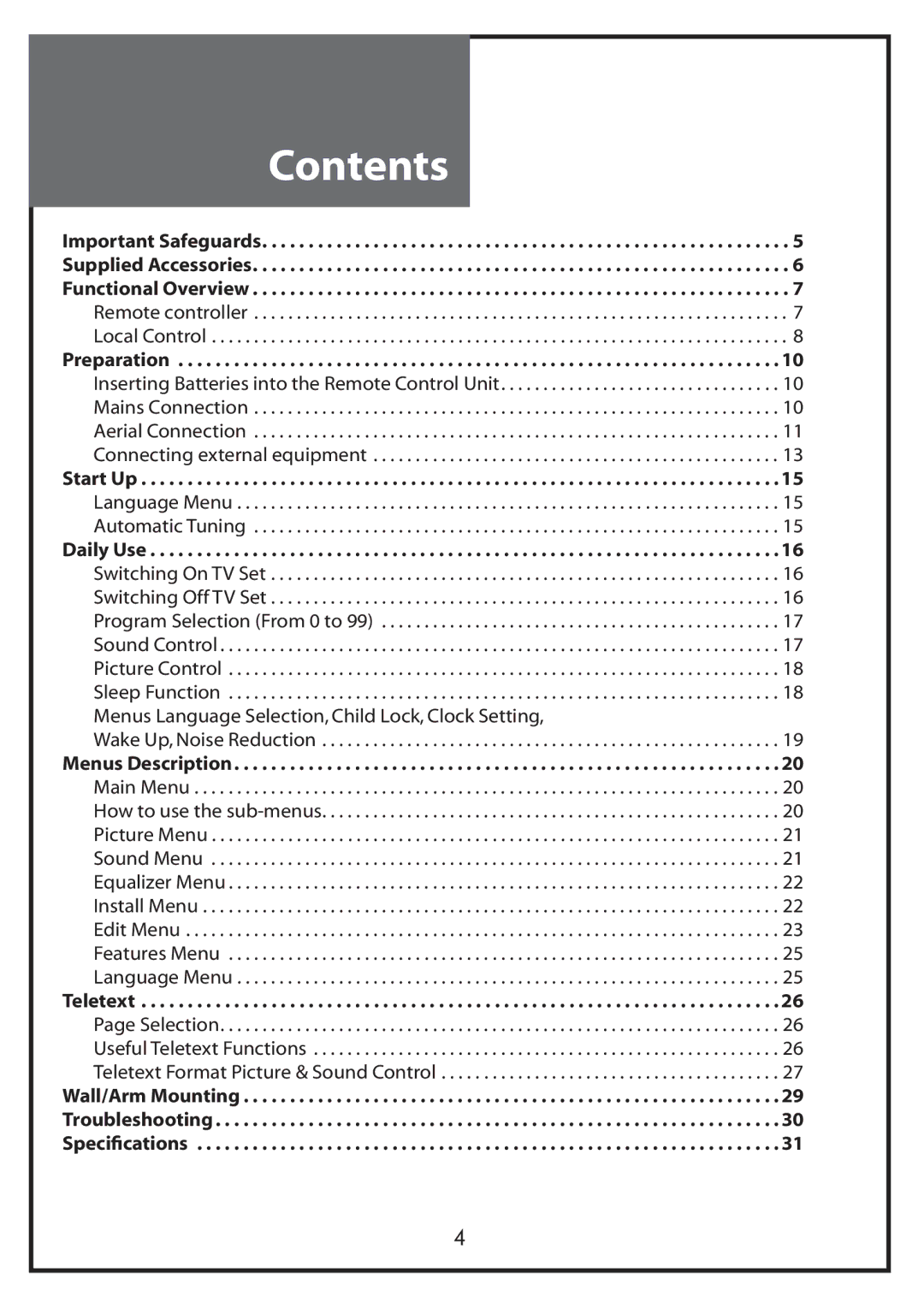 Daewoo DLP-20J1, DLP-20W2, DLP-20D7 instruction manual Contents 