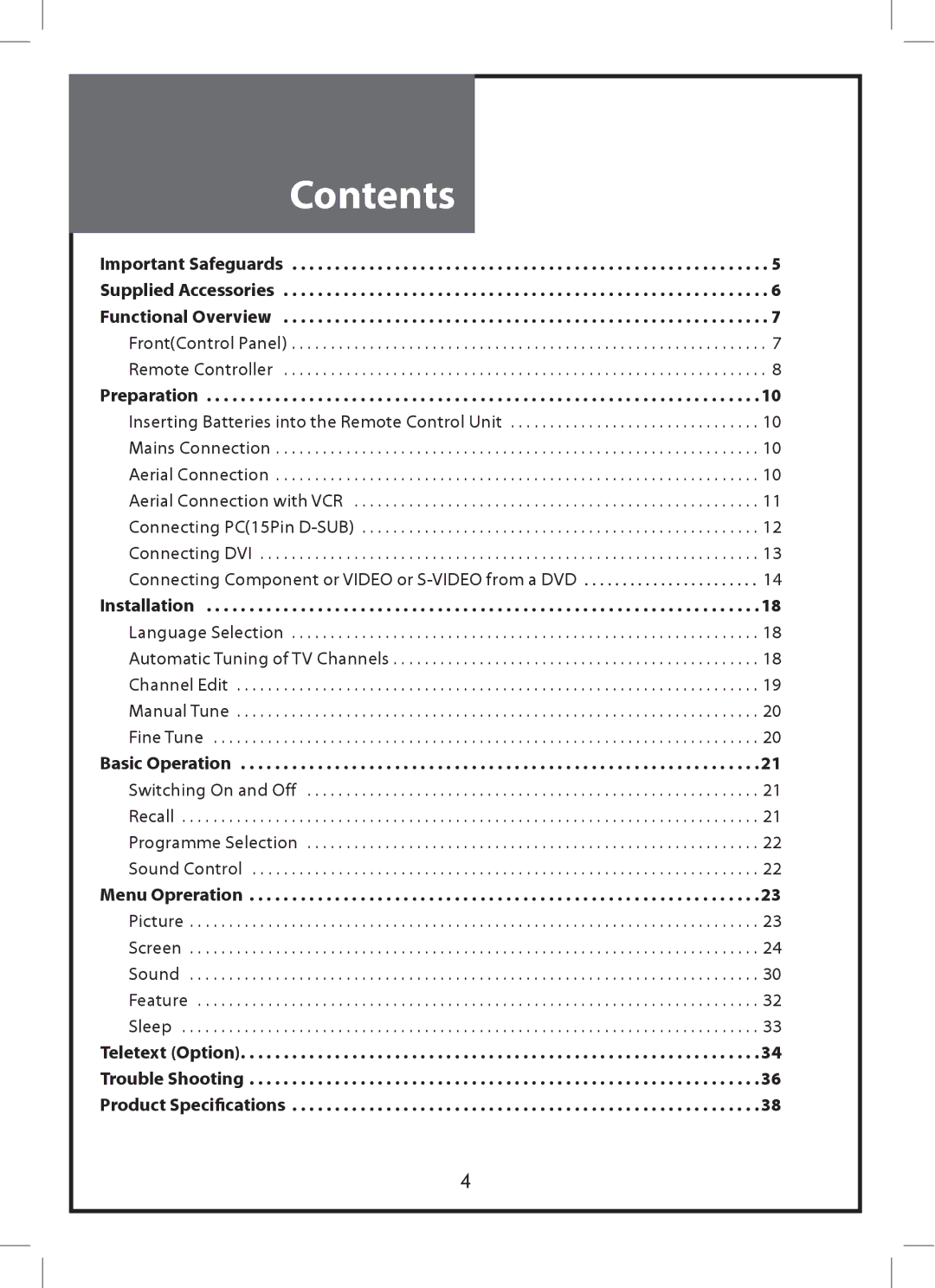 Daewoo DLP-2612, DLP-3212 instruction manual Contents 